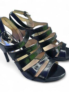 Women's Black Strappy High Heel Sandals Size 6.5 M  Leather Upper  Open Toe
